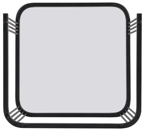 Set de 2 Măsuțe de Cafea Suprapozabile cu Blat din Marmură Lucioasă și Sticlă, Structură din Metal și Sertare, 60x60x42 cm + 50x50x34 cm, Negru
