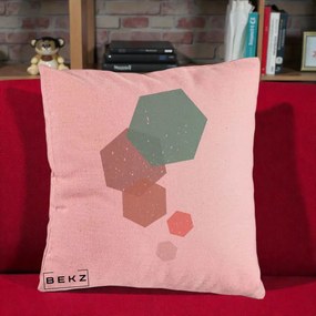 Perna Decorativa Geometric Hexagoane Pastel, 40x40 cm, Roz, Husa Detasabila, Perna Inclusa, BEKZ®