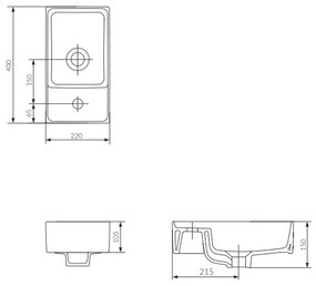 Lavoar suspendat alb 40 cm, dreptunghiular, Cersanit Crea