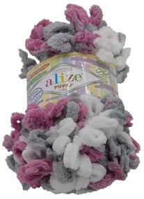 Fir PUFFY color alb, gri, roz închis , 100 g / 9 m