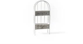 Etajera suport flori , 2 rafturi, metal si lemn, 33x13x73 cm