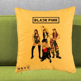 Perna Personalizata K-pop BLACKPINK Fotografie de Grup, 40x40 cm, Galben, Husa Detasabila, Perna Inclusa, BEKZ®