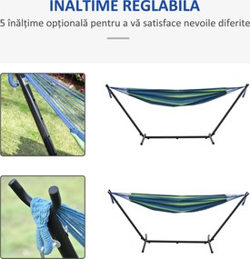 Outsunny Hamac de Grădină Suspendat 310x117 cm cu Înălțime Reglabilă și Suport, Capacitate 120 kg, Hamac Independent cu Geantă de Transport, pentru Camping, Grădină, Balcon, Patio, Verde și Albastru | Aosom Romania