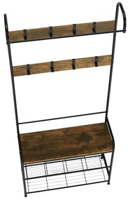 Raft pentru pantofi, lemn rustic şi metal negru / MDF, KELAM