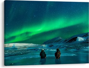 Tablou cu oameni la Aurora borealis (70x50 cm)