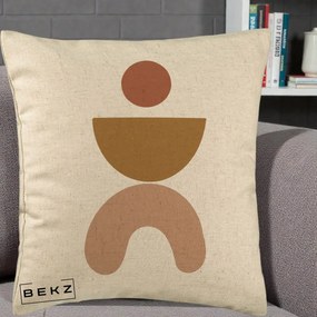 Perna Decorativa Geometric Boho Disc si Arc, 40x40 cm, Bej, Husa Detasabila, Perna Inclusa, BEKZ®
