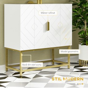 Masca pentru chiuveta cu dulap cu 2 usi Kleankin, lemn si otel, 60x30x65cm, alb si auriu | Aosom Romania