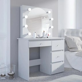 SEA549 - Set Masa toaleta, 94 cm, moderna cosmetica machiaj oglinda, masuta vanity cu manere tip Cristal, oglinda 8 LED, cu sau fara Priza, cu sau