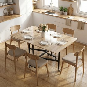 HOMCOM Masă Pliabilă pentru Dining, Masă de Bucătărie Extensibilă cu Roți și Frâne, pentru 4-6 Persoane, Birou Rabatabil cu Structură din Oțel, pentru Living, 120x80x73 cm, Stejar | Aosom Romania
