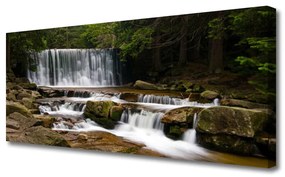 Tablou pe panza canvas Cascada Pădure Natura Alb Gri Maro Verde