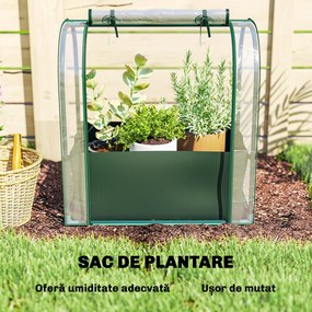 Outsunny Mini Seră de Grădină cu Sac de Plantare, Seră pentru Grădină cu Ușă Rulabilă, Structură din Oțel, Acoperire din Plastic, pentru Legume, Flori, Plante, Verde Închis | Aosom Romania