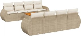 vidaXL Set canapele de grădină, 9 piese, cu perne, bej, poliratan