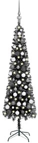 Brad de Craciun artificial subtire LED-urigloburi negru 150 cm 1, negru si gri, 150 cm