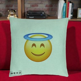 Perna Decorativa Emoji Inger cu Aureola, 40x40 cm, Verde Menta, Husa Detasabila, Perna Inclusa, BEKZ®