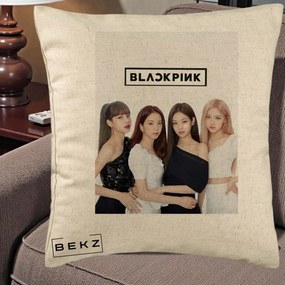 Perna Personalizata K-pop BLACKPINK Foto Grup-Negru, 40x40 cm, Bej, Husa Detasabila, Perna Inclusa, BEKZ®
