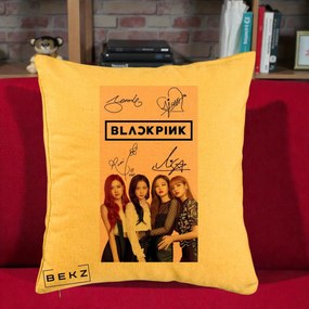 Perna Personalizata K-pop BLACKPINK Semnaturi si Foto, 40x40 cm, Galben, Husa Detasabila, Perna Inclusa, BEKZ®