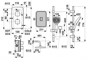 KFA Armatura 5759-301-61 - Set de duș MALAGA cu baterie termostatică încastrată, gri metalizat