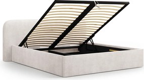 Pat tapitat cu somiera rabatabila si lada depozitare, 160x200 cm, Micadoni Home, Elizabeth-68, tesatura structurata chenille, alb