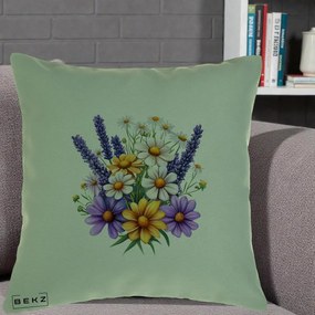 Perna Decorativa Lavanda Musetel si Flori Mov, 40x40 cm, Verde, Husa Detasabila, Perna Inclusa, BEKZ®