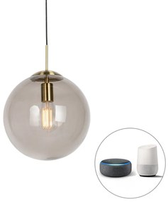 Lampă suspendată inteligentă din alamă cu sticlă fumurie 30 cm inclusiv WiFi ST64 - Ball