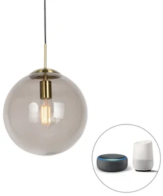 Lampă suspendată inteligentă din alamă cu sticlă fumurie 30 cm inclusiv WiFi ST64 - Ball