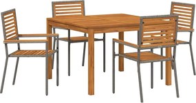 vidaXL Set de masă pentru grădină 5 pcs Gri Lemn Solid de Acacia