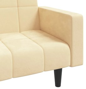 Canapea extensibila cu 2 locuri, 2 perne, crem, catifea Crem, Fara suport de picioare