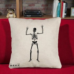 Perna Decorativa Halloween Schelet Dansator, 40x40 cm, Bej Canapea, Husa Detasabila, Perna Inclusa, BEKZ®