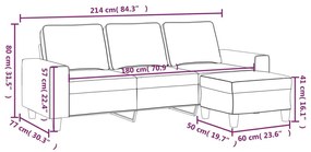 Canapea cu 3 locuri si taburet, gri inchis, 180 cm, microfibra