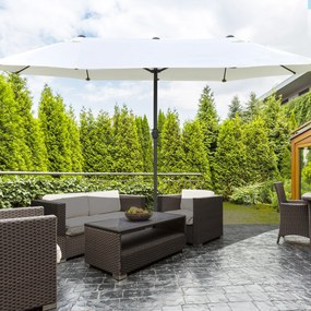 Outsunny Umbrelă Dublă cu 12 Spițe, Bază în Cruce și Manivelă, din Oțel și Poliester, 455x265x238 cm, Bej | Aosom Romania