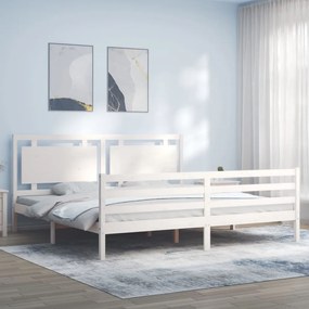 3194072 vidaXL Cadru pat cu tăblie 200x200 cm, alb, lemn masiv