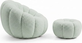 Fotoliu de design rotativ BLOOM cu taburet, verde deschis