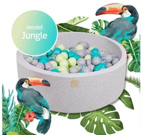 Piscina uscata cu 250 de bile (Turcoaz, Transparent, Verde, Gri) MeowBaby  , Jungle, 90x30 cm, Gri Deschis