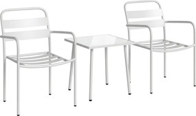 Outsunny Set Bistrò 3 Piese din Oțel Galvanizat, Set de Grădină cu 2 Scaune și Masă din Sticlă Temperată, Mobilier Exterior pentru Terasă, Balcon, Alb | Aosom Romania