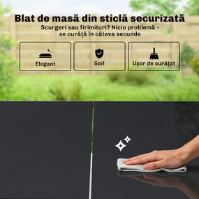 Outsunny Set Masă și Scaune de Grădină 7 Piese, Set Prânz Exterior cu Masă din Sticlă Temperată, 6 Scaune din Texteline Respirabil, Cotiere Decorative, Structură din Oțel pentru Terasă Balcon, Negru | Aosom Romania