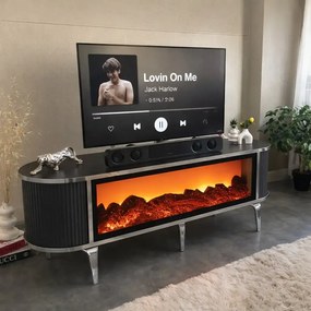 Comoda tv cu semineu Royal, cu led, 160 cm.antracit