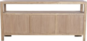 Bufet rustic în stil oriental, din lemn de ulm reciclat, natur, cu 2 uși cu grilaj, 3 sertare și raft deschis, 80 x 170 x 40 cm, „Largentière”