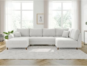 Colțar crem cu tapițerie din țesătură bouclé (colț stânga /în formă de "U") Ariella – Ropez