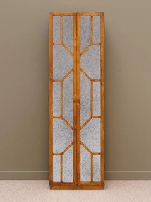 Bibliotecă cu uși vintage din lemn de mango, maro, cu 4 rafturi, 2 uși cu oglinzi antichizate și model geometric, 195 x 60 x 33 cm, „Odette”