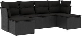 vidaXL Set mobilier de grădină cu perne, 6 piese, negru, poliratan