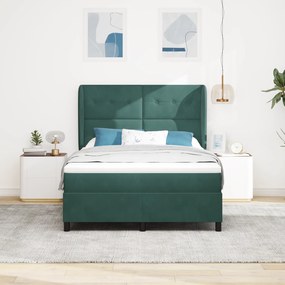 vidaXL Pat cu arcuri și saltea Verde închis 140 x 190 cm, Catifea