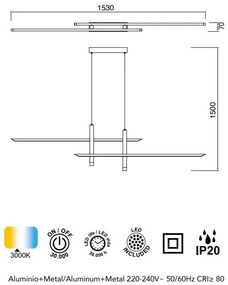 Lustra liniara cu doua spoturi LED ESPARTA alb/ auriu