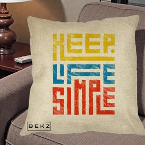 Perna Decorativa Keep Life Simple Colorat, 40x40 cm, Crem, Husa Detasabila, Perna Inclusa, BEKZ®