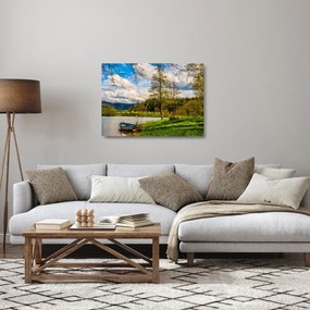 Tablou pe sticlă - Barcă pe lac (70x50 cm)