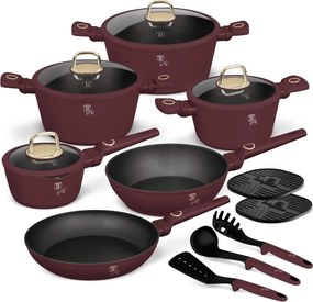 Set de oale si tigai cu capace, 15 piese Leonardo Collection Berlinger Haus BH 8051NN, antiaderente, strat titan, visiniu mat, inductie, design