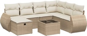 vidaXL Set canapele de grădină, 8 piese, cu perne, bej, poliratan