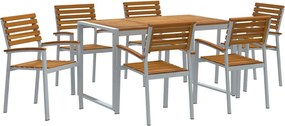 vidaXL Set de masă pentru grădină 7 pcs Gri Lemn Solid de Acacia