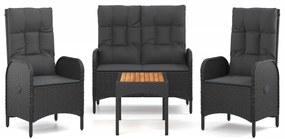 3185084 vidaXL Set mobilier de grădină cu perne, 4 piese, negru, poliratan