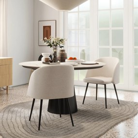 HOMCOM Lot de 2 scaune de sală de mese cu spătar din material textil efect lână buclată și picioare din oțel 55 x 62 x 80 cm bej negru | Aosom Romania