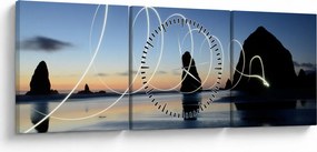 Tabloul - plaja în apus de soare (cu ceas) (90x30 cm)